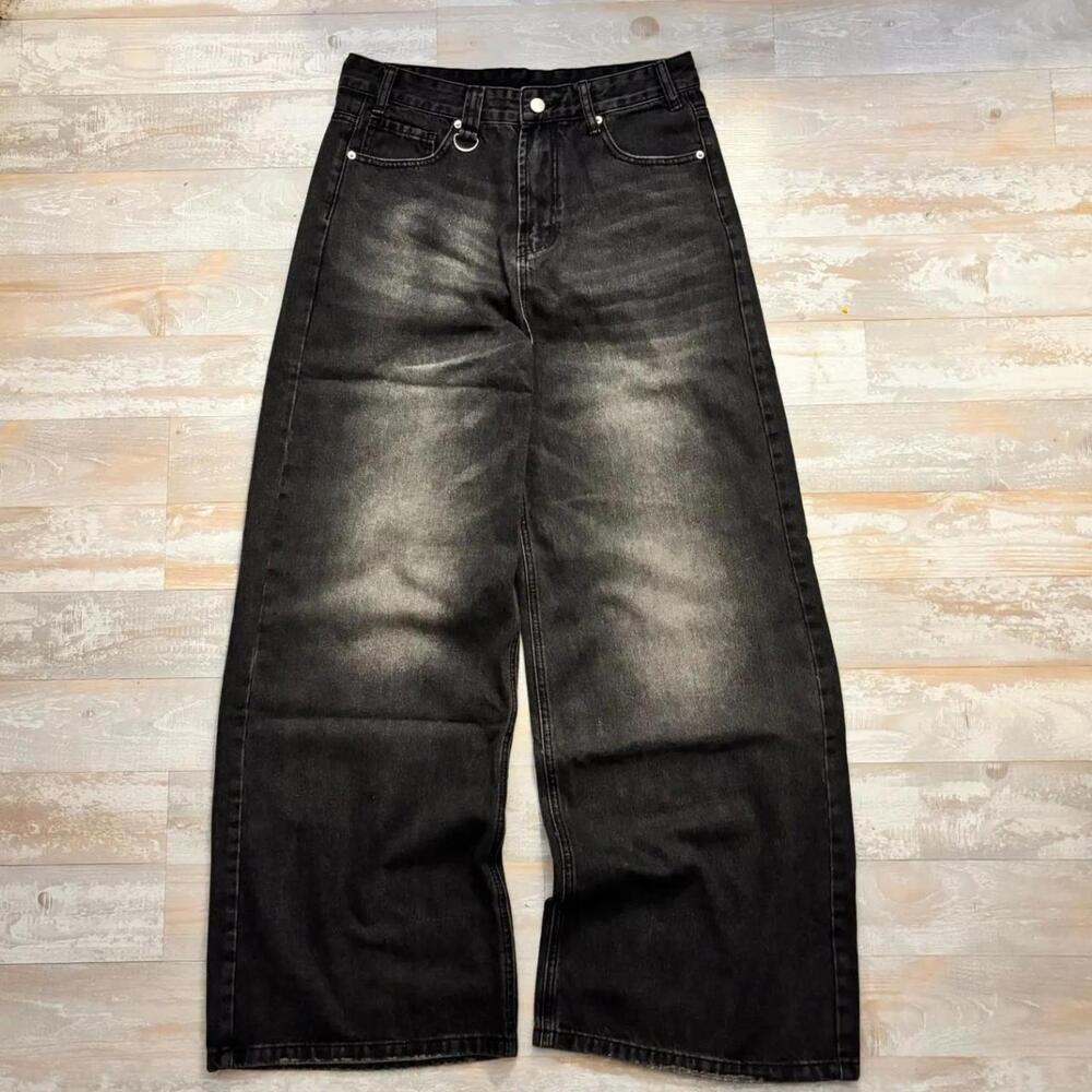 vintage Black-grey baggy washed jeans🖨️